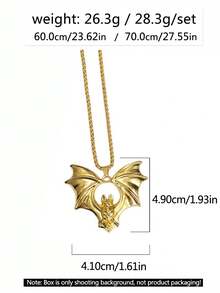 1pc European & American Gothic Style Bat Pendant Necklace, Halloween Gift Accessory, Large Gold-Tone Stainless Steel Gothic Jewelry Necklace, Personalized Black Necklace, Daily Wear For Men - New Bat Necklace - View 5