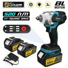 Gisam Llave de impacto eléctrica sin escobillas de 520 N.M, llave eléctrica inalámbrica de 1/2 pulgada, para destornillador inalámbrico Makita de 18 V, herramienta eléctrica - Ver 1
