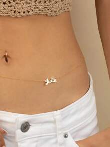 Corrente de Barriga Personalizada com Nome, Corrente de Cintura Personalizada para Mulheres, Joia Boêmia de Aço Inoxidável na Moda para Praia, Corrente de Corpo Casual e Sexy para Festas de Verão, Presente de Aniversário para Namoradas