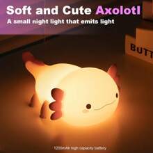 Cute Axolotl Night Light - Touch-Activated USB Rechargeable LED Lamp With Timer, Soft Silicone Pink Salamander Bedside Decor For Nursery, Birthday, Christmas Gifts, Christmas Decor