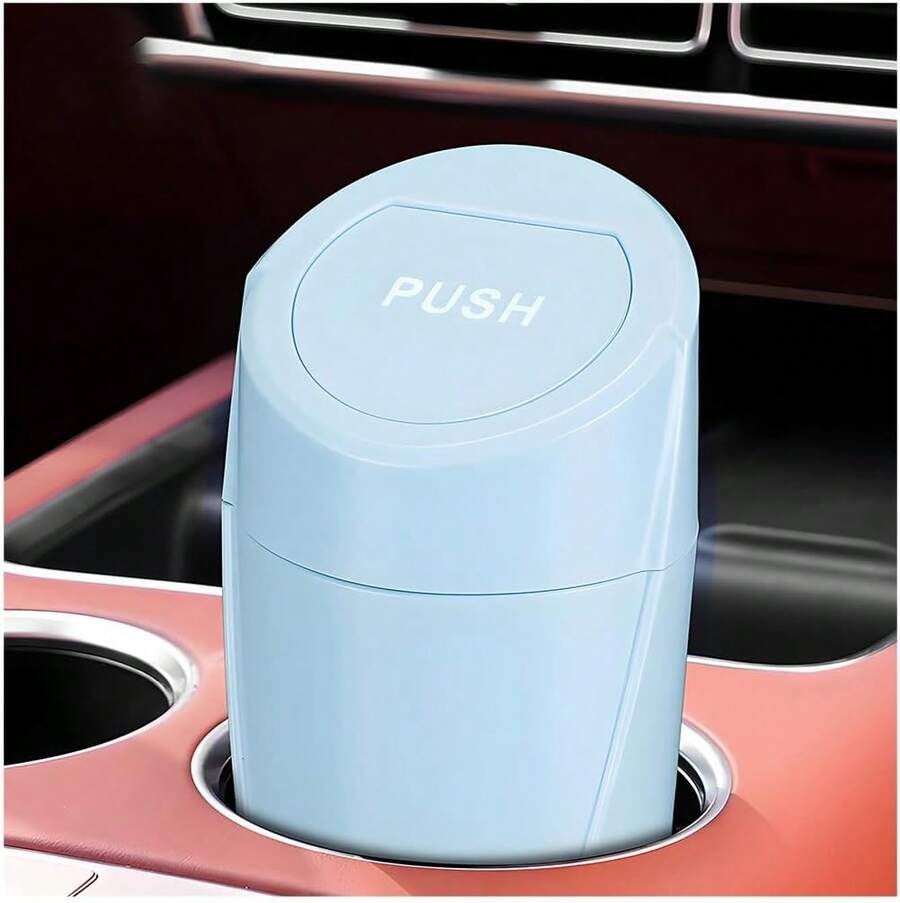 Car Trash Can Bin With Lid, Mini Leakproof Vehicle Side Door Cup Holder Trash Can With Lid, Multipurpose Organizer Portable Garbage Bin For Cup Holder Car Home Office (Light Blue) - 藍色 - 查看 1
