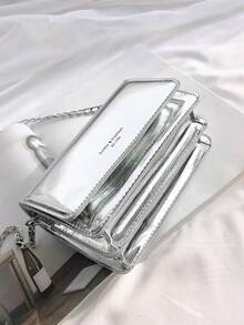 时尚迷你银色斜挎包多层小方包女士单肩包口红包 - 銀色 - 查看 6