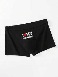 Men's Comfortable Stretchy Lightweight Letter Printed Briefs "I LOVE MY GIRLFRIEND", Suitable For Weddings, Valentine's Day, Anniversaries, Confessions (Gifts For Boyfriend) - Black - View 2