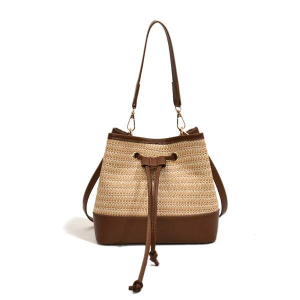 Nouveau sac seau en paille d'éé, sac à bandoulière et sac à main polyvalent à double usage pour les vacances à la plage pour femme