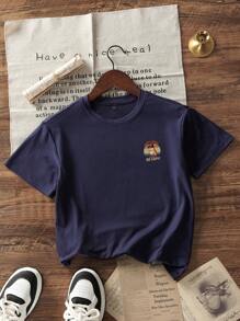 Camiseta de cuello redondo de manga corta con estampado casual para niños y adolescentes estudiantes en verano