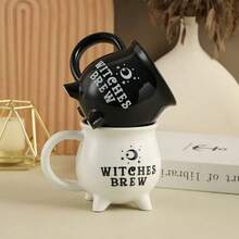 1pc Creative Ceramic Mug With Handle, 350ml Wide Mouth Black Witch Brewing Pattern Coffee Cup, Suitable For Holding Candy, Chocolate, Tea, Cereal, Decorative For Holiday Tabletop, Halloween Gift - Multicolor - View 8
