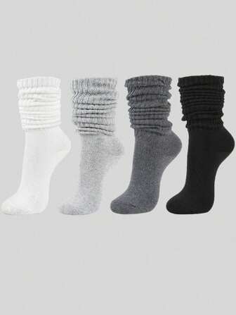 4 Pairs Solid Color Women Thigh High Socks, Warm Leg Warmers Christmas Gift