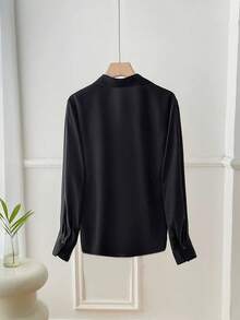 Women's Elegant Long Sleeve Shirt, Long Sleeve Formal Blouses - Preto - 查看 2