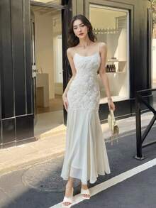 Elegant Solid Color Slim Homecoming Mermaid Dress Women Cocktail Runway Party Long Dresses Wedding Guest Outfits - Apricot - View 7