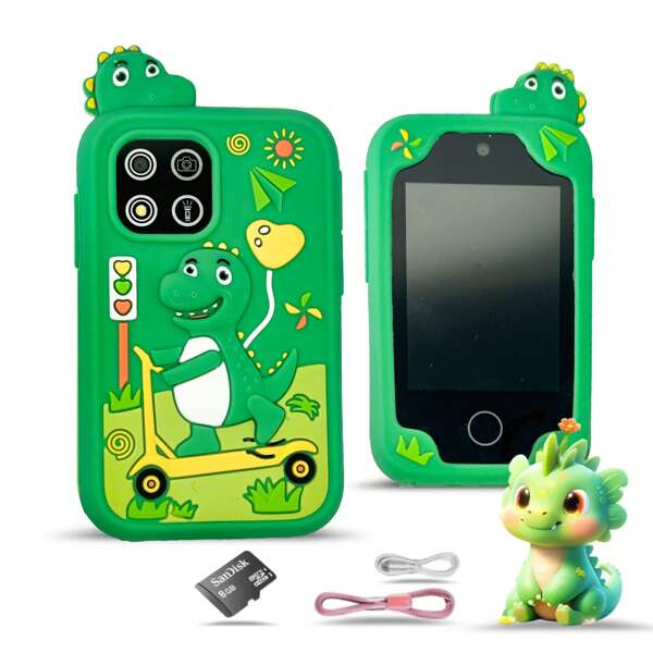 Giocattoli di dinosauri - Telefono giocattolo interattivo con doppia fotocamera, scheda SD da 8GB, lettore MP3, giochi educativi, libri illustrati e programmazione delle abitudini. Regalo di Natale o compleanno perfetto per bambini dai 3 ai 10 anni