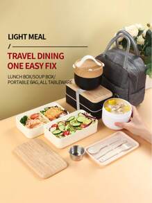 1Set Bamboo Bento Box With Compartments And Utensils, Stackable Lunch Box, Snack Container, Includes Spoon And Fork For Meal Prep Perfect For Back To School, Fishing, Camping,And Holiday Gift For Christmas And Thanksgiving!