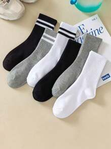 6 pares de calcetines tipo tripulación de unicolor para mujer, calcetines de moda casual y deportiva hasta el tobillo, para otoño/invierno