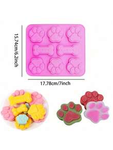 1个狗爪、狗骨头、鱼形硅胶零食狗粮模具，可用于烘焙巧克力、糖果、果冻、冰块、蛋糕装饰、肥皂模具、DIY宠物零食烘焙模具、狗饼干零食模具、厨房烘焙配件、猫狗食品模具用品 - 彩色 - 查看 12