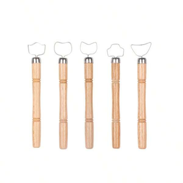 Set di 5 pezzi di utensili per la ceramica, insieme di coltelli multiforma con manico in legno per modellare l'argilla, strumenti fai-da-te per scultura e intaglio