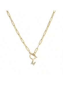 1pc Custom Gold Letter Necklace, Toggle Clasp Design, Sparkling Rhinestone Studded Initial Pendant, Unique Personalized Jewelry To Elevate Your Look, Perfect For Layering