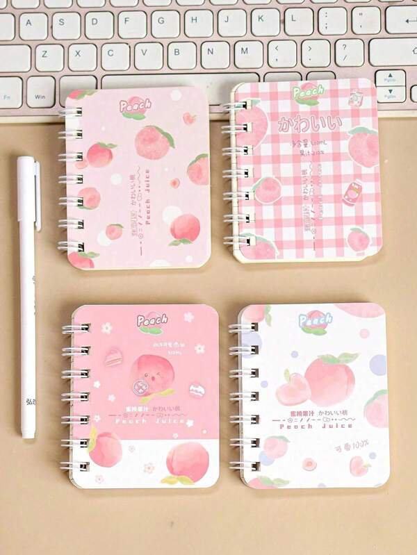 Set de 4 cuadernos con 80 páginas tamaño A7 con diseños de dibujos animados lindos y rayas, artículos de papelería esenciales para volver a la escuela