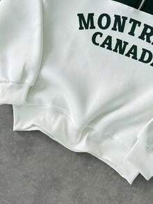 Men's Pullover Quarter Zip Sweatshirt With Letter Print Patchwork, Fashion Long Sleeve Loose Fit Lightweight Sweatshirt, Spring/Autumn