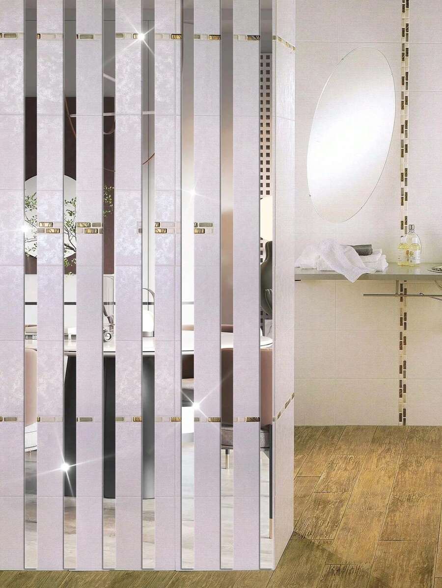 10/20/30PCS Mirror Tiles, Mirror TilesWall Mirror Stickers (Not Glass) Removable Long Acrylic Frameless Mirror Sheets For Home Living Room Bedroom DIY Decor