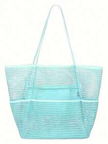 Mesh Beach Bag, Ladies Large Capacity Foldable Mesh Swim Bag With Pocket, Bath Swimming Toiletries Storage Bag, Beach And Seaside Entertainment Storage Tote Bag - Multicolor - View 9