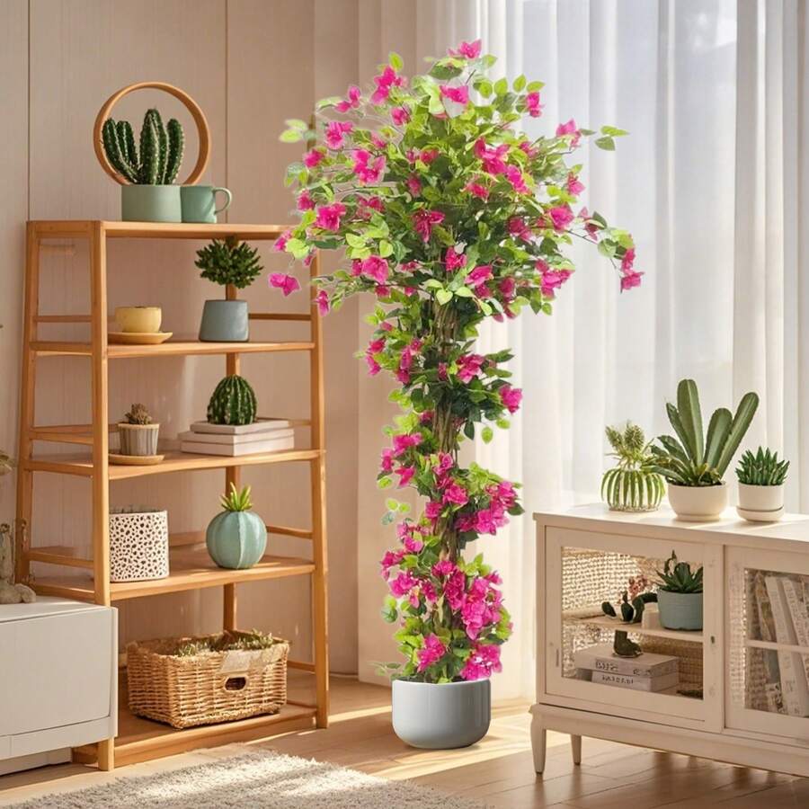 Artificial Bougainvillea Tree, 185 Cm Artificial Flowering Tree, Artificial Flowering Plants In Plastic Pot, Large Artificial Tree With Flowers For Home, Office, Garden And Porch Decoration - 185厘米 - 查看 1