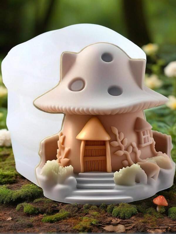 1 Stück 3D Pilzhaus Silikon Kerzengießform für DIY Aromatherapie Kerzen, Harz Schmuckboxen, Märchenhafte Heimdekoration, Halloween Basteleien