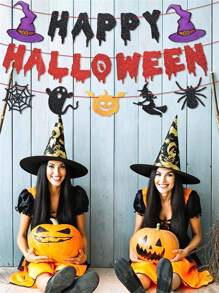 3pcs Halloween Party Decoration Flag, Home Horror Blood Dripping Background Banner, Hanging Witch Pumpkin Ornaments, Festive Atmosphere Decoration Supplies