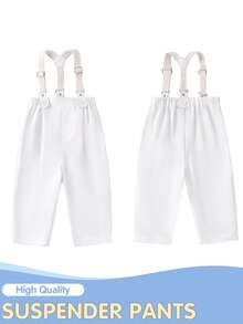New Summer Children's Baby Boy 4-Piece Suit, White Long-Sleeved Fashionable Top, Detachable Suspenders And Trousers, Suitable For Spring And Summer Home Wear, Suitable For 3-12 Months Baby Suit Clothing