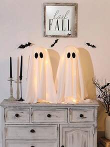 2pcs Halloween Decorations, Scary Ghost With String Lights - Suitable For Halloween Indoor Party, Home Dining Table, Room, Kitchen And Fireplace Decor - White - View 9