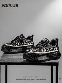 AoPlus Men's Classic Black Comfortable Sports Sneakers, Stylish Outdoor Lace-Up Leather - Spliced Thick - Soled Street - Style Casual Shoes - 黑色 - 查看 3