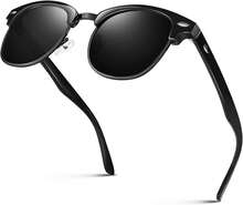 Polarized Semi Rimless Sunglasses For Men Women, Classic Retro Shades Half Frame Driving Sun Glasses UV Protection - 黑色 - 查看 1