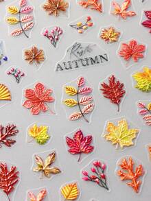 5D浮雕枫叶水果指甲贴纸南瓜松鼠鸟自粘指甲贴花秋季落叶动物美甲装饰 - 彩色 - 查看 10