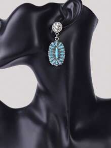 1 par de nuevos pendientes de botón vintage, pendientes colgantes geométricos de turquesa bohemios