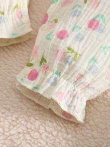 MommBaby Pelele de manga larga con estampado de flores coloridas y conejos de dibujos animados para bebés niñas, transpirable para todas las estaciones