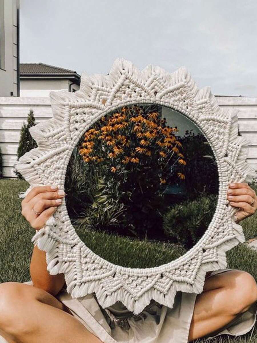 1个超大波西米亚风手工流苏壁镜，编织挂镜，客厅卧室墙面装饰，高品质墙面装饰品，适合作为感恩节、圣诞节、万圣节礼物，也适合卧室装饰，是馈赠亲朋好友的理想之选。