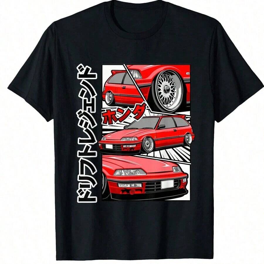 Japanese Old-School JDM Tuning Car T-Shirt Mens Vintage Black T-SHIRT - Vintage Shirt, Unisex Shirt, Soft Fabric, Breathable, Comfortable, Short-Sleeved Retro - 黑色 - 查看 1