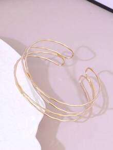 1pc Women's Metal Texture Stripe Bracelet, Multi-Layered Retro Wrap Style, New High-End Hand Ornament, Armlet - 金色 - 查看 5