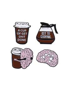 4 件咖啡爱好者徽章金属别针胸针，送给朋友的优雅礼物，适合男女日常佩戴 - 彩色 - 查看 13