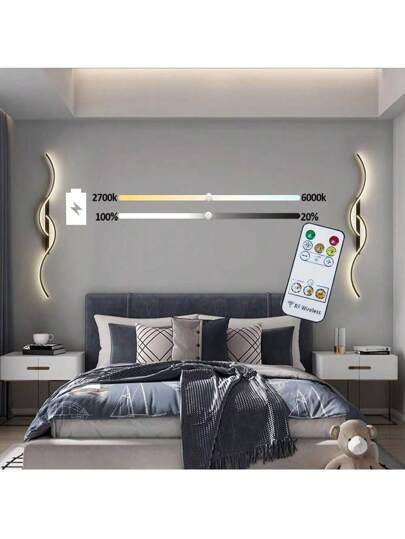 1pc USB Rechargeable LED Wand Light, Dimmable Remote Control, 5V2A 4000mAh, 60/80cm Long Strip, Zwart Aluminum Iron Material, Easy To Install Bedroom Living Room Corridor Staircase Restaurant view 3