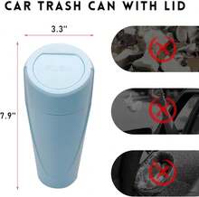 Car Trash Can Bin With Lid, Mini Leakproof Vehicle Side Door Cup Holder Trash Can With Lid, Multipurpose Organizer Portable Garbage Bin For Cup Holder Car Home Office (Light Blue) - 藍色 - 查看 2