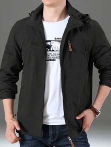 Men's Casual Waterproof Windbreaker, Men's Coats, Winter Coat, Hoodies, Camping, Hiking Jacket - 黑色 - 查看 1