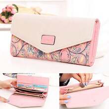 Women Ladies Fashion Leather Tri-Fold Long Wallet Envelop Clutch Cell Phone Pocket Credit Card Holder Purse Handbag - 粉色 - 查看 3