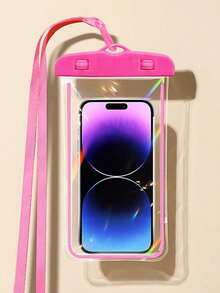 Luminous Fluorescent Phone Waterproof Bag With Touch Screen, Face Unlocking, Swimming And Drifting, Transparent Waterproof Phone Case, Phone Sealing Case, Beach Essentials, Beach Accessories, Pool Float - Hot Pink - View 1