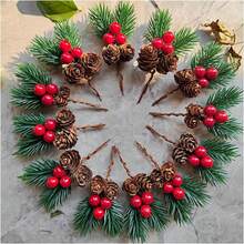 10 件迷你松果圣诞 DIY 配件礼盒装饰，逼真人造花圣诞家居桌面装饰