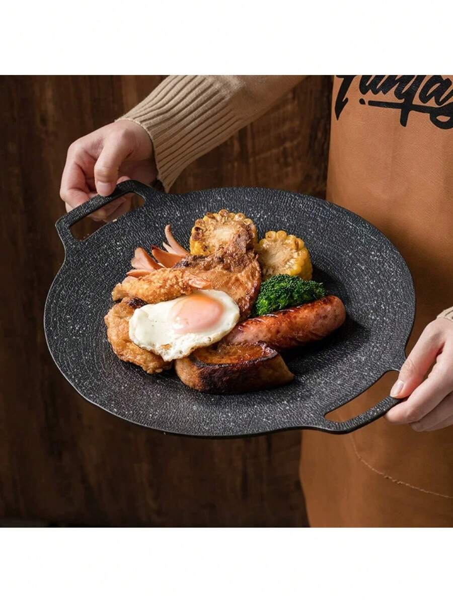 1 件不锈钢双柄韩式烧烤盘，家用电烤箱托盘，多功能户外露营烧烤盘，便捷电炉灶烤盘