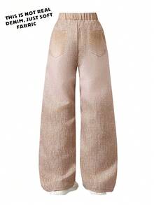 Tween 女童休闲通勤牛仔效果蝴蝶印花裤，春夏 - 卡其色 - 查看 2