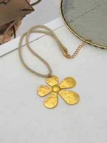 1 pieza Collar colgante de metal con flor de 5 hojas en estilo retro, collar gargantilla bohemio de playa para mujer, para uso diario, fiesta, vacaciones, regalo de joyería