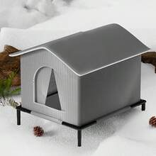 Nhà mèo ngoài trời có khung - Vải Oxford chống thấm nước và chống lạnh, đi kèm tấm lót ấm, Lều mèo kín rộng rãi, thích hợp cho mọi mùa - Xám - Xem 7