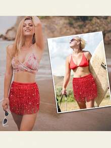 肚皮舞流苏腰链波西米亚臀巾裙新款腰巾亮片腰带，闪亮迷你裙，肚皮舞嘻哈裙，流苏臀巾，适合节日肚皮舞臀巾，亮片流苏裙裹身裙，适合女士闪亮服饰，舞蹈服饰，沙滩音乐节狂欢派对闪亮连衣裙！