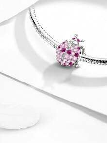 1pc 925 Sterling Silver Pink Ladybug Cubic Zirconia Pendant, Suitable For DIY Women Jewelry Bracelet - Color Ladybug - View 6