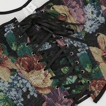 Womens Vintage 1920s Renaissance Lace Trim Corset Bustier, Retro Fashion - 黑色蝴蝶結 - 查看 4